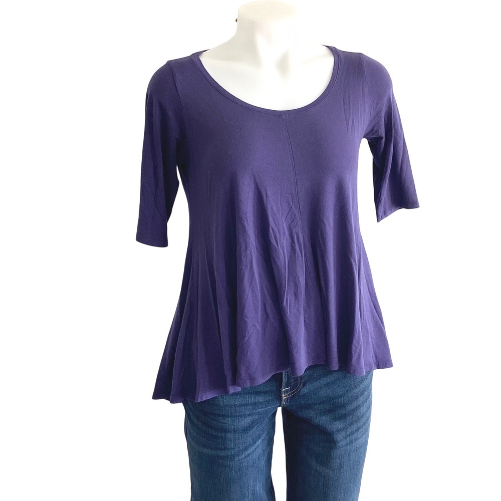 Eileen Fisher Purple Viscose Stretch Elbow Sleeve Flared Tunic Top S